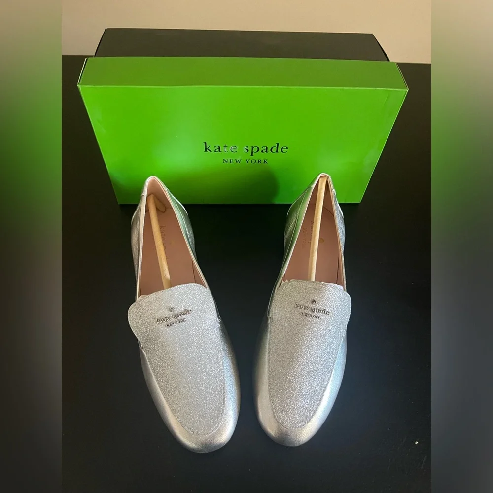 Kate Spade Silver Women's Loafers with glitter detailing